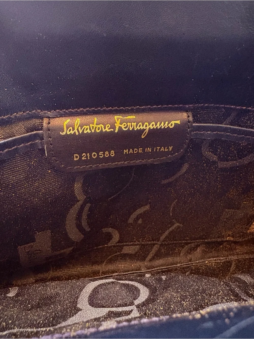 Salvatore Ferragamo Black and Gold Logo Interior Handbag
